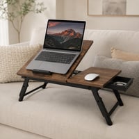 Relaxdays bambusov stol za laptop za krevet i kauč, sklopiv, podesiv po visini, poslužavnik za krevet, tamnosmeđa/crna 2