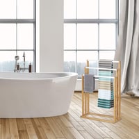 Suport pentru prosoape tip scară Relaxdays din bambus cu 3 bare, suport pentru baie, stil natural, alb, 24x54x82 cm 6