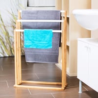 Suport pentru prosoape tip scară Relaxdays din bambus cu 3 bare, suport pentru baie, stil natural, alb, 24x54x82 cm 2