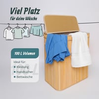 Bambusový kôš na bielizeň Relaxdays s vekom, 100 l, 2 priehradky, 63 x 52 x 32 cm, kôš do kúpeľne, prírodný 5