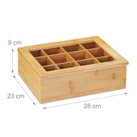 Cutie pentru ceai Relaxdays din bambus cu 12 compartimente, capac cu fereastră, organizator pentru pliculețe de ceai, 9x28x23 cm, natur 4