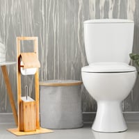 Bambusová WC súprava Relaxdays, 82x36x21 cm, stojan s WC kefou a držiakom na toaletný papier, prírodná hnedá 5