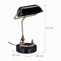 Lampă de bancher Relaxdays, abajur din sticlă, bază din lemn, lampă de birou reglabilă pentru bibliotecă, cu soclu E27, stil retro, negru 4