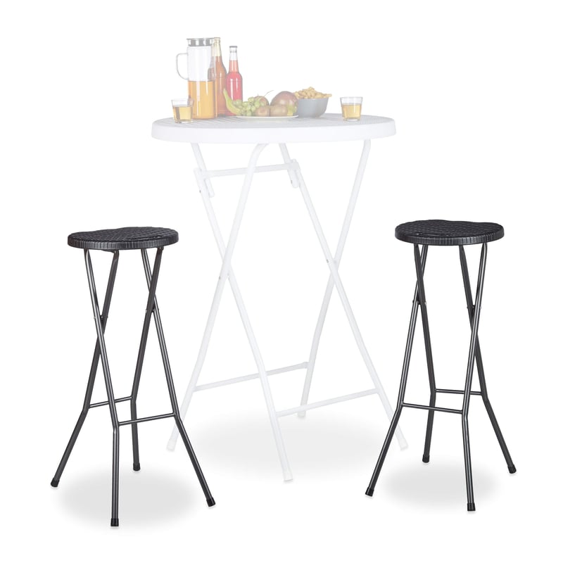Set 2 scaune de bar pliabile Relaxdays BASTIAN, rezistente la intemperii, înălțime 80 cm, plastic, set scaune de bar pentru exterior