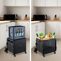 Relaxdays Bevásárlókocsi Lépcsőmászó, Összecsukható, Fedeles Kosár Görgőkkel, Teleszkópos Nyél, Max. 50 kg, Fekete 5