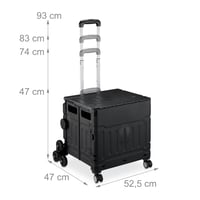 Relaxdays Bevásárlókocsi Lépcsőmászó, Összecsukható, Fedeles Kosár Görgőkkel, Teleszkópos Nyél, Max. 50 kg, Fekete 4