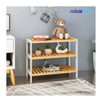 Raft pentru pantofi Relaxdays, 55x70x26 cm, bambus, 3 niveluri, pentru 9 perechi de pantofi, polițe tip grătar, natural/alb 2