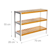 Raft pentru pantofi Relaxdays, 55x70x26 cm, bambus, 3 niveluri, pentru 9 perechi de pantofi, polițe tip grătar, natural/alb 3