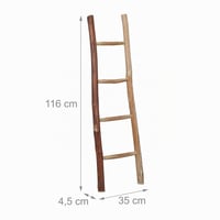 Dekoratívny rebrík Relaxdays, výška 116 cm, drevený záhradný rebrík, 4 priečky, gaštan, ručne vyrobený, rebrík na uteráky a oblečenie, prírodný 4