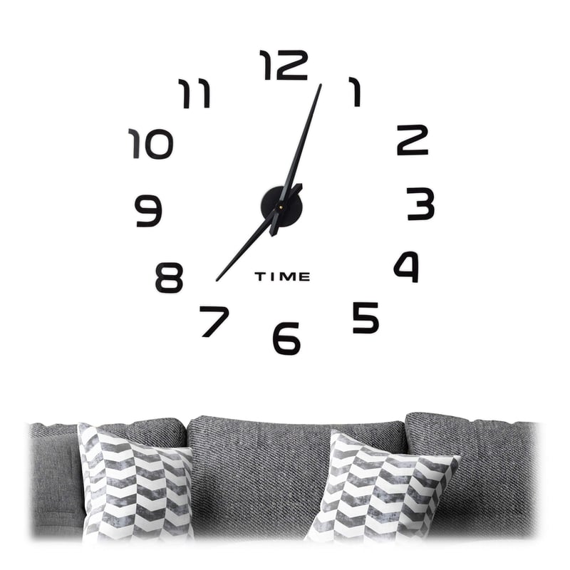 Relaxdays DIY zidni sat s 3D brojevima, samoljepljive zidne naljepnice, jednostavna montaža, moderan dizajn, crna, 1 kom