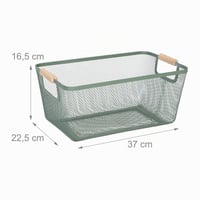 Coș din sârmă împletită Relaxdays cu mâner din lemn, deschis, capacitate 5 kg, verde mentă 4