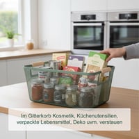 Coș din sârmă împletită Relaxdays cu mâner din lemn, deschis, capacitate 5 kg, verde mentă 3