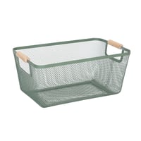 Coș din sârmă împletită Relaxdays cu mâner din lemn, deschis, capacitate 5 kg, verde mentă 1