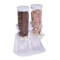Dozator dublu pentru cereale Relaxdays, fulgi de porumb, dulciuri, gustări, plastic, alb, 1 buc. 1