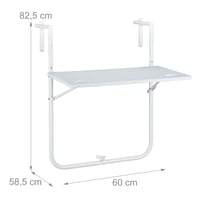 Masă suspendată pentru balcon Relaxdays, pliabilă, reglabilă pe 3 înălțimi, blat cu aspect de lemn, 59,5 x 35,5 cm, albă 3