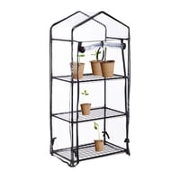 Relaxdays Balkonski staklenik s folijom, 3 razine, PVC folija, čelični okvir, 126 x 59 x 37 cm, crna/prozirna, staklenik za balkon 1