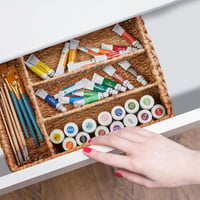 Organizér na príbory Relaxdays so 4 priehradkami, organizér do zásuvky, 10,5 x 42 x 29 cm, z vodného hyacintu, prírodný 3