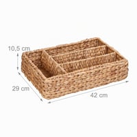 Organizér na príbory Relaxdays so 4 priehradkami, organizér do zásuvky, 10,5 x 42 x 29 cm, z vodného hyacintu, prírodný 4