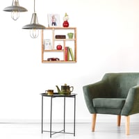 Relaxdays zidna polica za kupaonicu s uzorkom oraha, 5 pretinaca, prirodno drvo, 50x50x15 cm, polica za odlaganje za hodnik i dnevni boravak 3