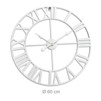Nástenné hodiny Relaxdays s rímskymi číslicami, Ø 60 cm, analógové kuchynské hodiny na batérie, železo, biele 4