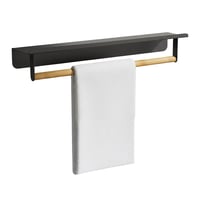 Relaxdays zidni držač za ručnike s policom, 9x45x8 cm, za kupaonicu i kuhinju, bambus i metal, crna/prirodna boja 1
