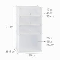 Relaxdays bijela plastična polica za cipele s 4 pretinca i vratima, za 8 pari cipela, modularni stalak, 91x49x36,5 cm 4