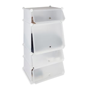 Raft pentru pantofi Relaxdays, plastic alb, 4 compartimente cu ușă, pentru 8 perechi de pantofi, suport modular, 91x49x36,5 cm