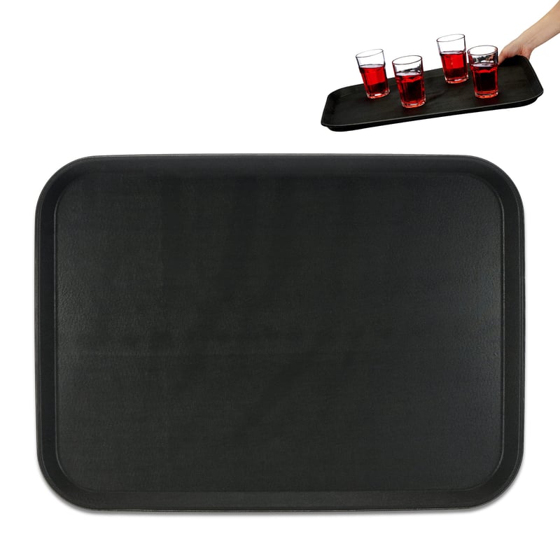 Tavă de servire Relaxdays, suprafață antiderapantă, tavă dreptunghiulară pentru ospătari, pentru băuturi, catering, 56x41 cm, negru