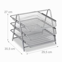 Relaxdays Metalni držač za dokumente s 3 pretinca, ladica za dokumente A4, mrežasti dizajn, srebrni, 35,5 x 29,5 x 27 cm 3