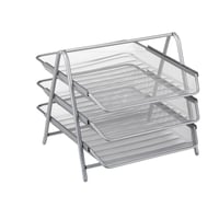 Relaxdays Metalni držač za dokumente s 3 pretinca, ladica za dokumente A4, mrežasti dizajn, srebrni, 35,5 x 29,5 x 27 cm 6