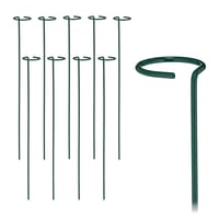 Relaxdays metalni potporanj za biljke s prstenom, set od 10 komada, 60 cm, tamnozeleni, vrtni kolac za rajčice, metalna šipka za potporu biljkama 1