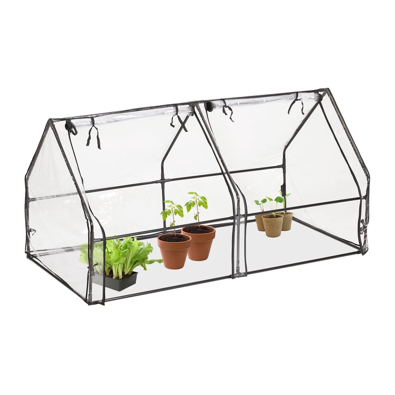 Relaxdays Fóliás Fűtőágy 92x180x92 cm, 2 Ajtós Üvegház Növénynevelő PVC Fólia Átlátszó Kerti Melegágy