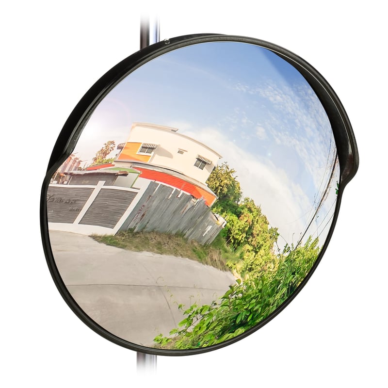 Oglindă rutieră Relaxdays 45 cm, profesională, rezistentă la intemperii, neagră, pentru utilizare în interior și exterior, cu suport de montare