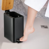 Kúpeľňový odpadkový kôš Relaxdays, 5 litrov, s vyberateľnou vnútornou nádobou, s bambusovým vekom, kovový, kozmetický kôš, čierny 7