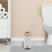 Kúpeľňový odpadkový kôš Relaxdays, 5 litrov, s vyberateľnou vnútornou nádobou, s bambusovým vekom, kovový, kozmetický kôš, čierny 9