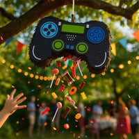 Relaxdays Gamer Piñata sa štapom i maskom, dječja rođendanska piñata, oblik kontrolera za punjenje, 30x46x9 cm, šarena 2