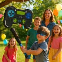 Relaxdays Gamer Piñata sa štapom i maskom, dječja rođendanska piñata, oblik kontrolera za punjenje, 30x46x9 cm, šarena 3