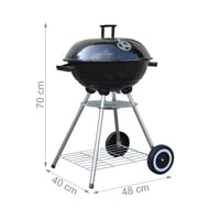 Relaxdays Guľový gril s poklopom, policou a popolníkom, na kolieskach, do záhrady a na kempovanie, priemer 40 cm, gril na drevené uhlie, čierny 2