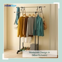 Relaxdays pojazdný vešiak na šaty, dvojitá tyč, nastaviteľná výška 85-148 cm, šírka 85-141 cm, strieborná/čierna 3