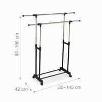 Relaxdays pojazdný vešiak na šaty, dvojitá tyč, nastaviteľná výška 85-148 cm, šírka 85-141 cm, strieborná/čierna 4