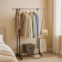 Relaxdays pojazdný vešiak na šaty, dvojitá tyč, nastaviteľná výška 85-148 cm, šírka 85-141 cm, strieborná/čierna 2