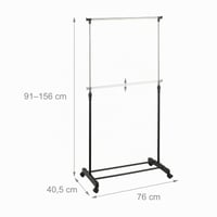 Suport haine cu roți Relaxdays, metal, umeraș reglabil pe înălțime, 91-156x76x40,5 cm, negru/argintiu 4