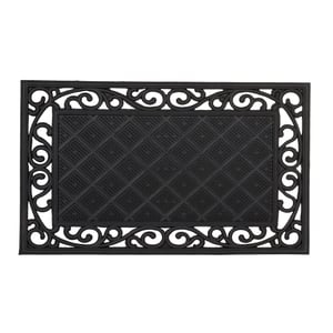 Covoraș de intrare din cauciuc Relaxdays cu model floral, antiaderent, rezistent la intemperii, 75 x 45 cm, negru