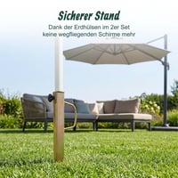 Relaxdays Kotviace pätky na slnečník, 2 ks, max. priemer tyče 32 mm, do záhrady, kempingu, na pláž, oceľ, strieborná 2