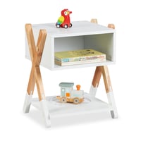 Detský nočný stolík Relaxdays X-Design, biely/prírodný, 42x34x30 cm, drevo a MDF, komoda do detskej izby 1