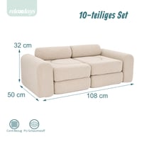 Detská modulárna hracia pohovka Relaxdays, 10-dielna, mäkké stavebnicové bloky, béžová 3