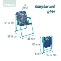 Detská kempingová stolička Relaxdays s motívom dinosaura, 51,5x36x37,5 cm, skladacia pikniková stolička na vonkajšie použitie, farebná 4