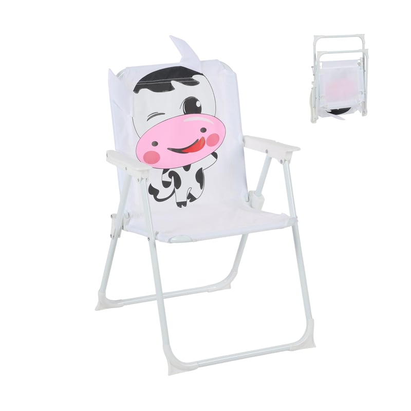 Detská kempingová stolička Relaxdays s motívom kravy, 51,5x36x37,5 cm, skladacia pikniková stolička, vonkajšia stolička, farebná