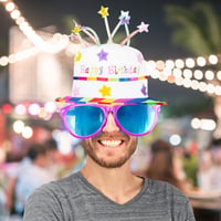 Căciulă de aniversare Relaxdays cu tort și lumânări, șapcă de petrecere pentru zi de naștere, albă și colorată, 1 buc. 2