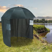 Umbrelă de pescuit Relaxdays cu perete lateral, impermeabilă, mecanism de înclinare, țăruși și geantă, umbrelă-cort pentru pescuit, verde 2